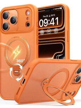 TORRAS Q3 Spin for iPhone 17 Pro Case with 360 Magnetic Stand, Cosmic Orange